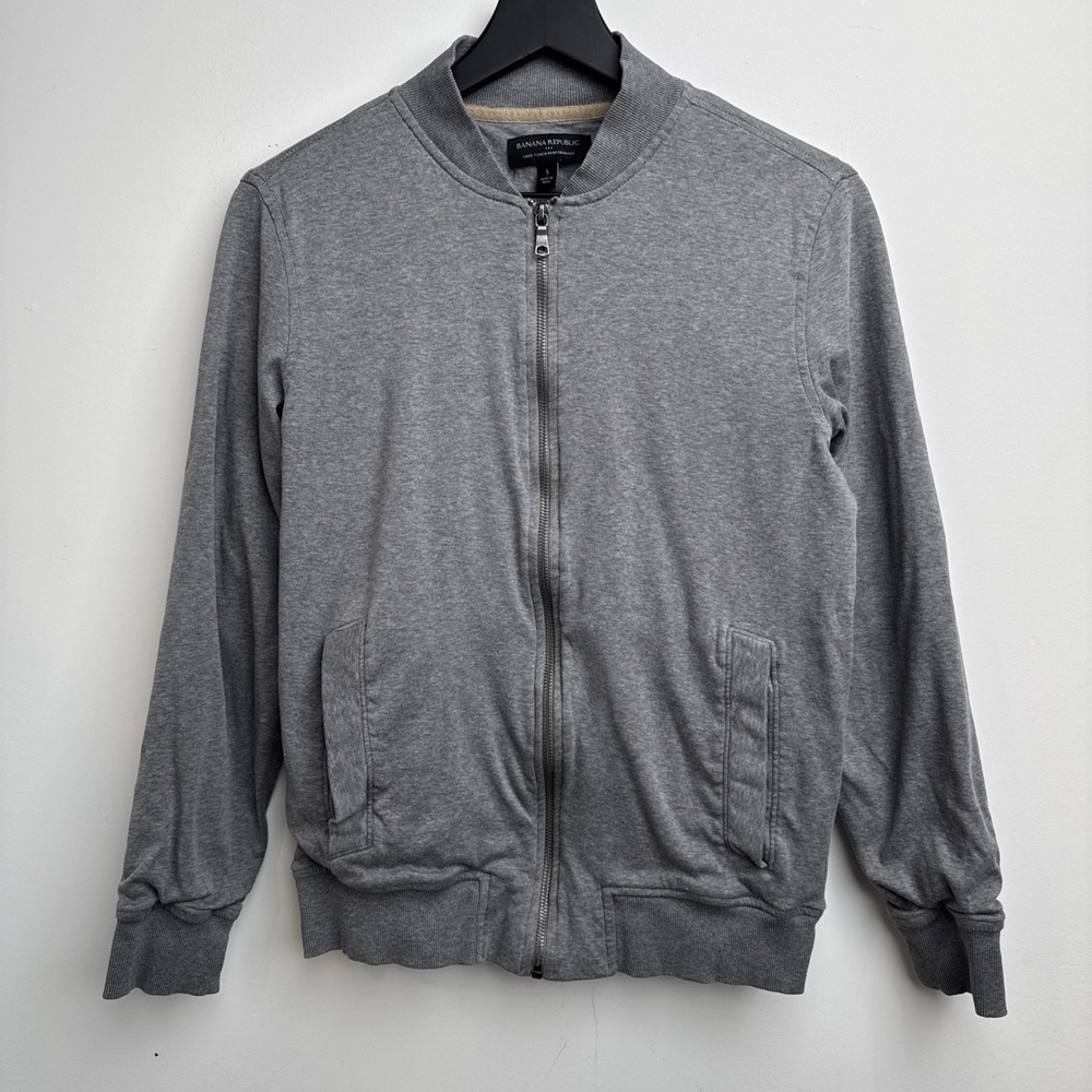 Banana Republic Bomber Jacket S Gray Zipped Cotton Long Sleeve Casual Mens
